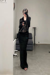 OUDE WAAG velvet splicing zipper jacket OW-23SS-JK01 black